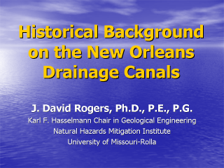 Historical Background on the New Orleans drainage canals